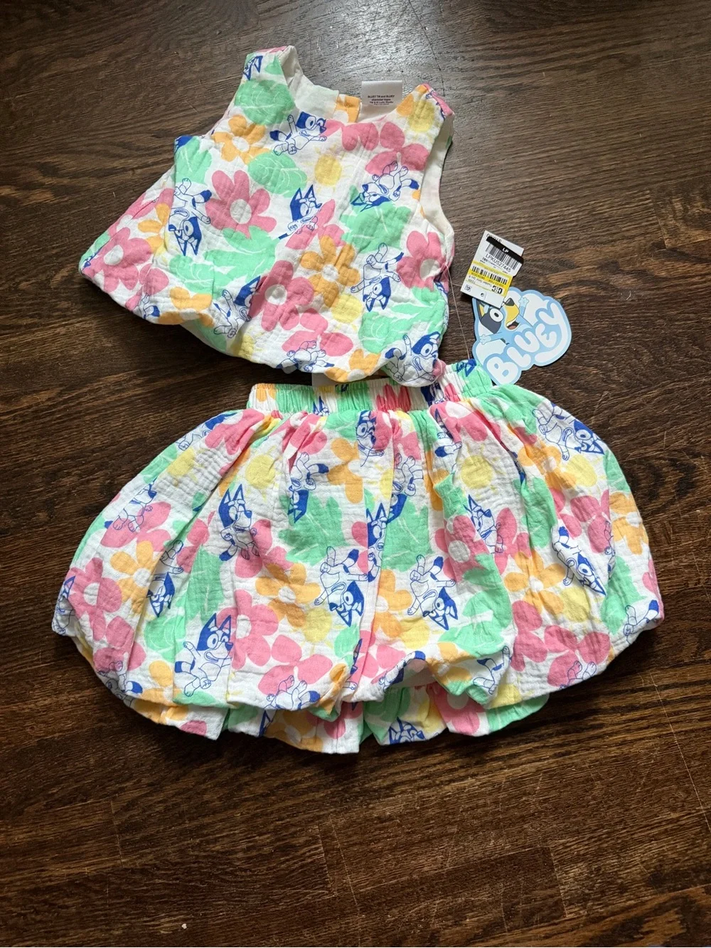 Disney Bluey Toddler Girls Floral Two-Piece Bubble Top & Skirt Set